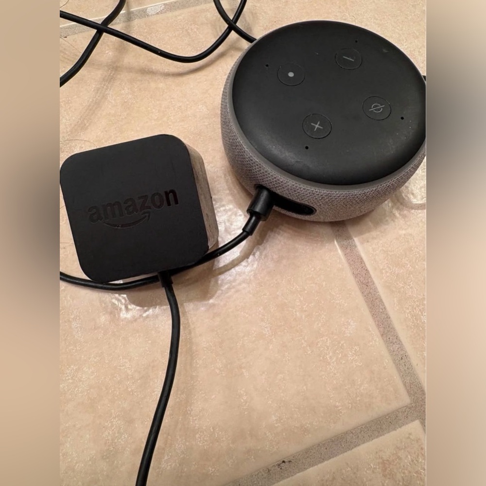 Amazon Echo Dot in Black and Gray with Adapter